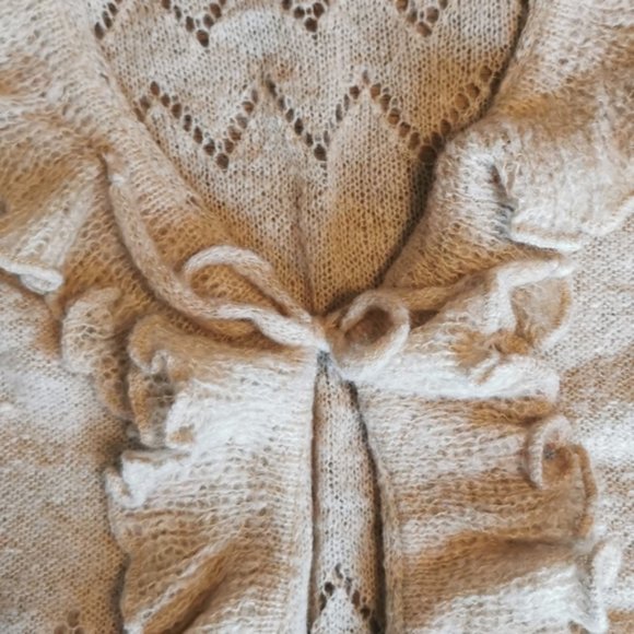 Vintage 70s Short Sleeve Light Weight Heathered Camel Cardigan Sweater S - Picture 3 of 8